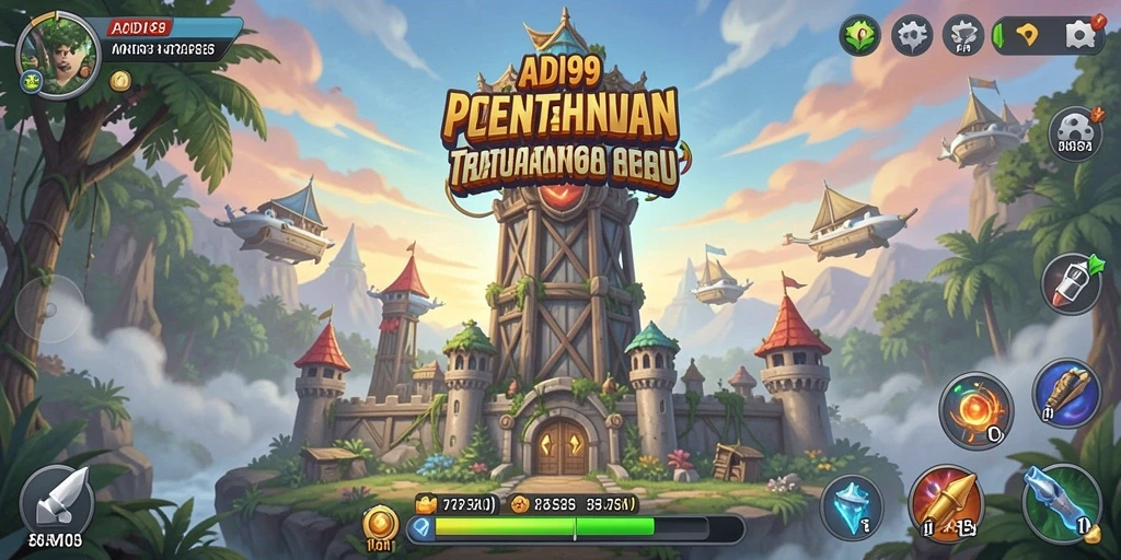 Screenshot gameplay ADI99 menunjukkan pertarungan seru Tower Defense saat melindungi basis.