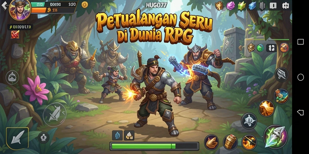 Tampilan dinamis dari gameplay HUGO77 yang menarik dan penuh aksi.