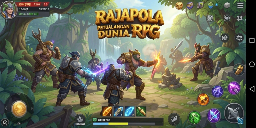 Gameplay epik RAJAPOLA, menjelajahi dunia fantastis dan bertarung melawan monster.