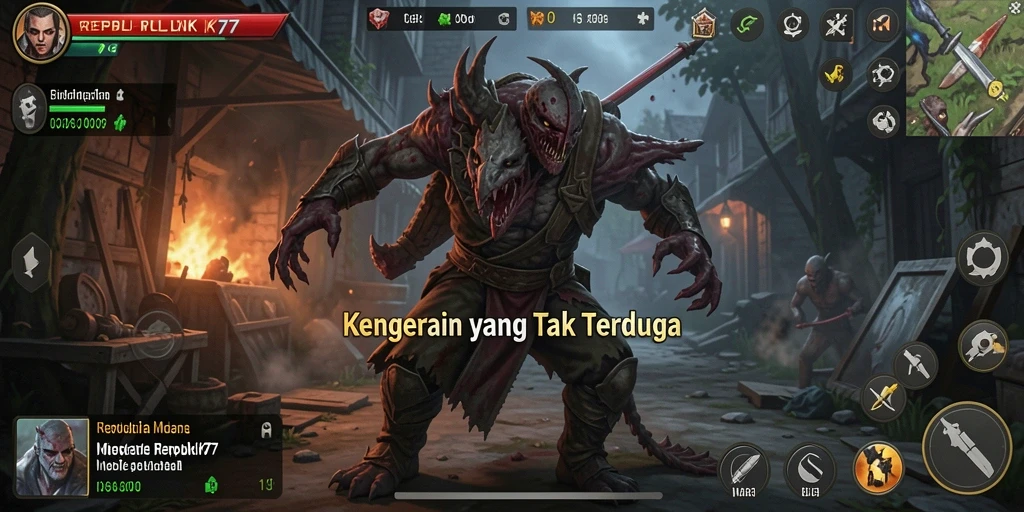 Tampilan gameplay menakutkan dari REPUBLIK77 dengan elemen horor yang mendebarkan.