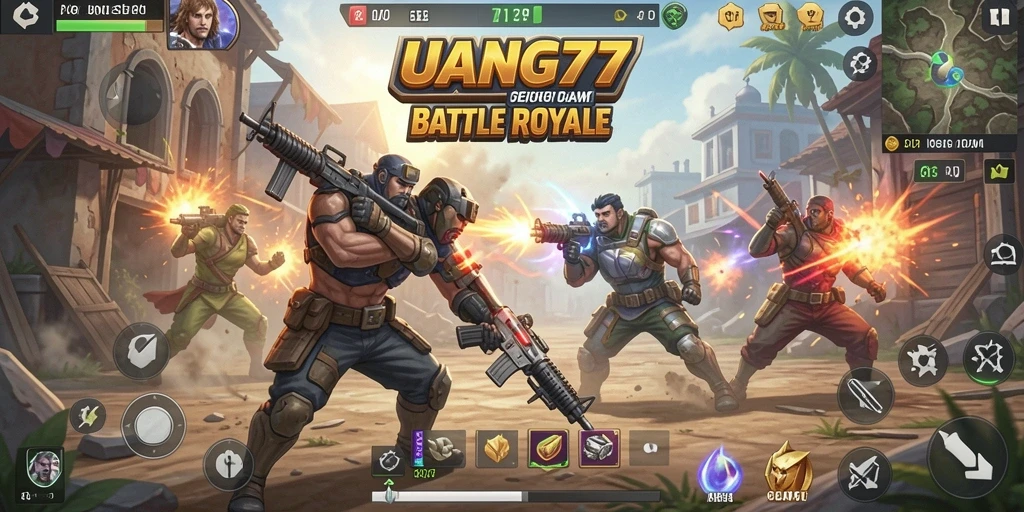 Tampilan gameplay UANG77 dalam pertempuran Battle Royale yang seru.