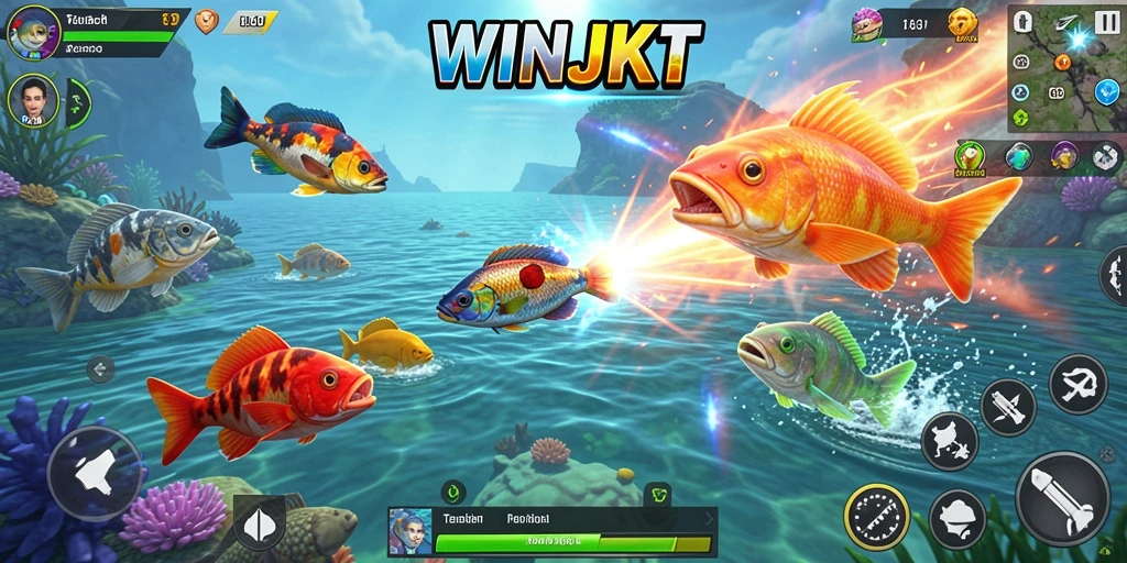 Screenshot gameplay WINJKT menampilkan aksi menembak ikan yang seru.